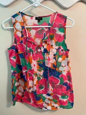 Talbots Pink Floral Sleeveless Pintuck Top Size Petite S